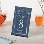 Signe De Table Mariage mystique Bleu Argent Sun Moon Stars (In SItu)