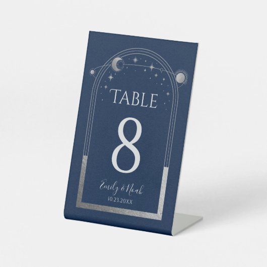 Signe De Table Mariage mystique Bleu Argent Sun Moon Stars (Recto)