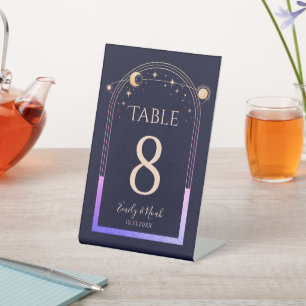 Signe De Table Mariage mystique Rainbow Navy Blue Sun Moon Stars