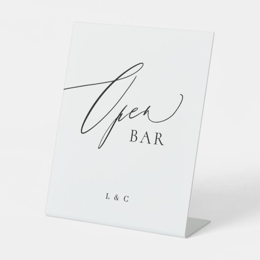 Signe De Table Mariage noir blanc Calligraphie Open Bar (Recto)