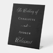 Signe De Table Mariage noir blanc script bienvenue (Recto)