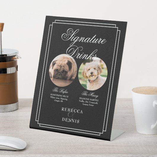 Signe De Table Mariage Noir Et Blanc Pet Chien Signature Boissons (In SItu)