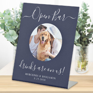 Signe De Table Mariage Open Bar Custom Pet Dog Photo Marine Blue