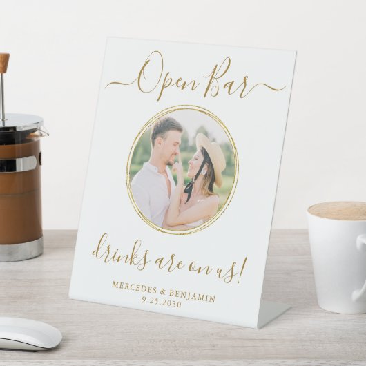 Signe De Table Mariage Open Bar Personnalisé Elegant Gold Photo (In SItu)