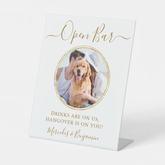 Signe De Table Mariage Open Bar Personnalisé Gold Pet Dog Boisson (Recto)