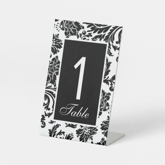 Signe De Table Mariage personnalisé noir et blanc damassé (Recto)
