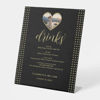 Signe De Table Mariage personnalisé pois dorés et noirs