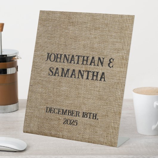 Signe De Table Mariage personnalisé Rustic Burlap Motif naturel (In SItu)