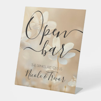 Signe De Table Mariage personnalisé simple sepia fleurs bar ouver