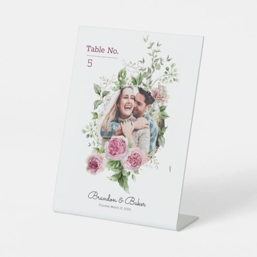 Signe De Table Mariage photo romantique élégant Numéros de tablea (Recto)