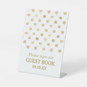 Signe De Table Mariage Pois moderne blanc et or