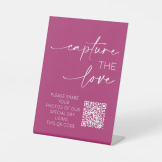 Signe De Table Mariage QR Code Photo App Télécharger Berry Pink