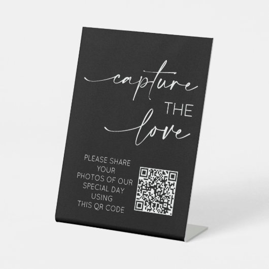 Signe De Table Mariage QR Code Photo App Télécharger Monochrome (Recto)