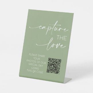 Signe De Table Mariage QR Code Photo App Télécharger Sage Green