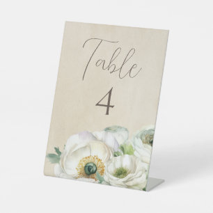 Signe De Table Mariage Ranunculus blanc rustique Numéro de table