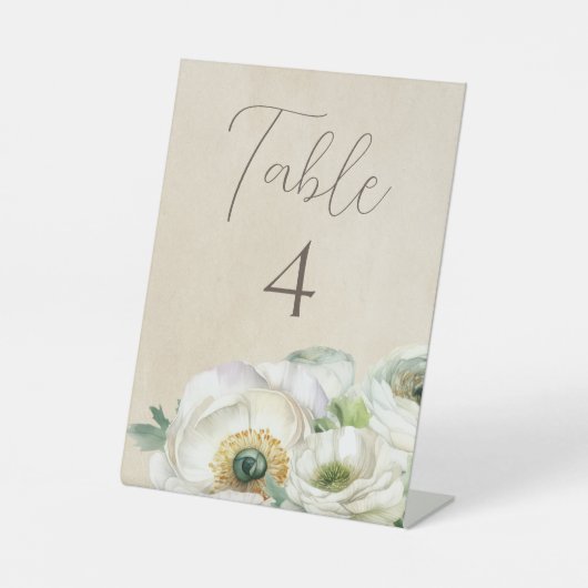 Signe De Table Mariage Ranunculus blanc rustique Numéro de table (Recto)
