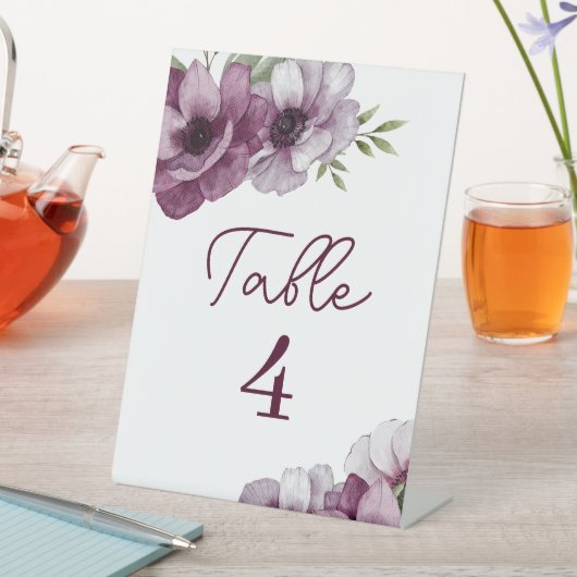 Signe De Table Mariage romantique d'anémones Numéro de table (In SItu)