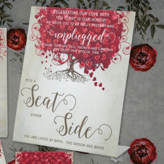 Signe De Table Mariage romantique de feuille de coeur rouge