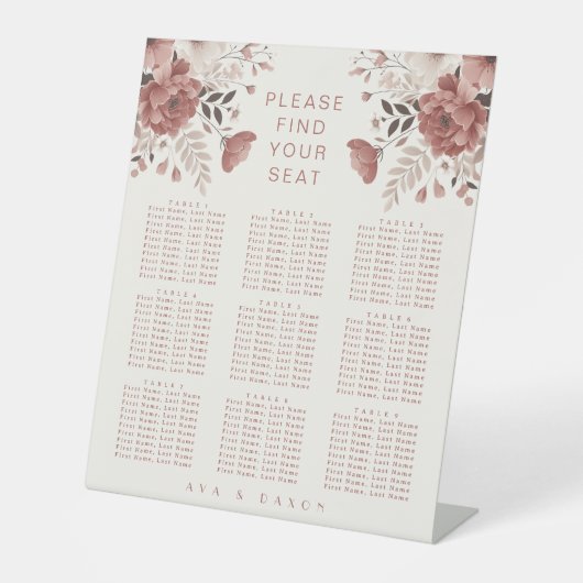 Signe De Table Mariage romantique rose roux (Recto)