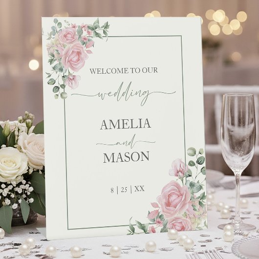 Signe De Table Mariage rose et vert