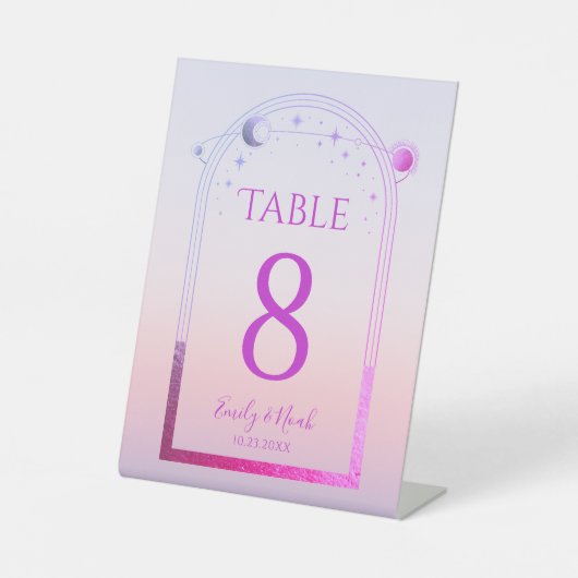 Signe De Table Mariage Rose Soleil Lune Étoiles Coucher de Soleil (Recto)