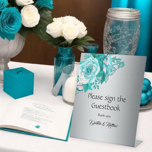 Signe De Table Mariage Rose turquoise Silver Elegance