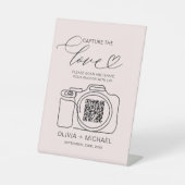Signe De Table Mariage rose vif Capture Le Code QR d'amour (Recto)