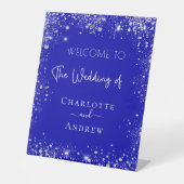 Signe De Table Mariage royal bleu argent parties scintillant bien (Recto)