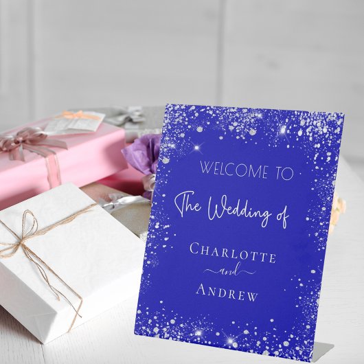 Signe De Table Mariage royal bleu argent parties scintillant bien