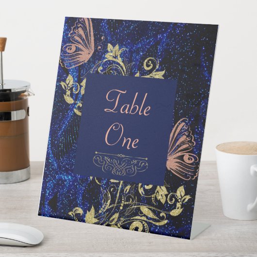 Signe De Table Mariage Royal Blue Gold Butterfly (In SItu)