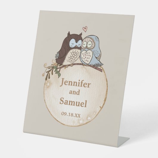 Signe De Table Mariage rustique en forêt avec hiboux (Recto)