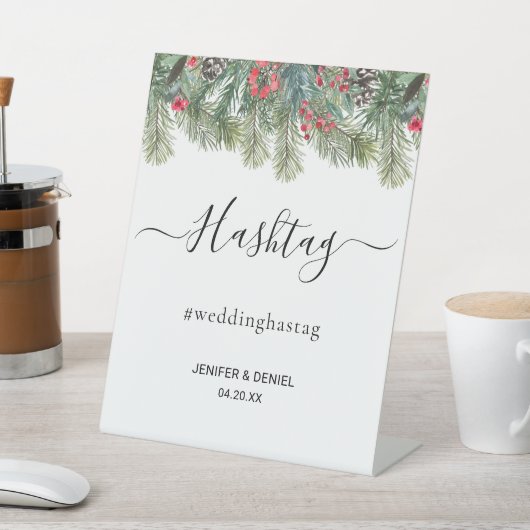 Signe De Table Mariage Rustique Hiver Baies Pins Verdure (In SItu)