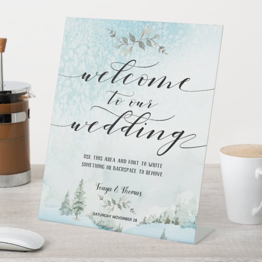 Signe De Table Mariage Scène hivernale enneigée Calligraphie poli (In SItu)