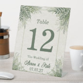 Signe De Table Mariage simple aux feuilles vert beige (In SItu)