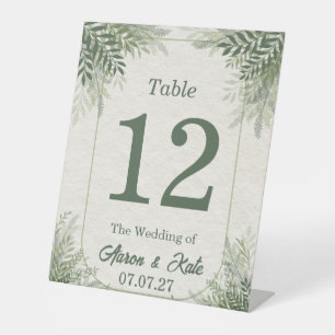 Signe De Table Mariage simple aux feuilles vert beige