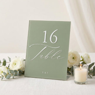 Signe De Table Mariage Simple Moderne Vert Sauge et Blanc