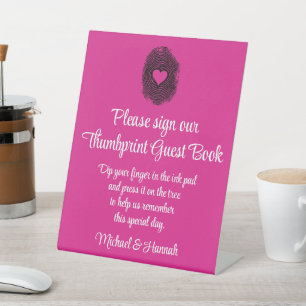 Signe De Table Mariage Thumbprint Pink Livre d'invité Table d'acc