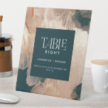 Signe De Table Mariage turquoise bohème moderne peint en terre cu<br><div class="desc">Panneau de piédestal moderne bohème,  en terre cuite peinte turquoise numéro de table. Teracotta rouille moderne brûlé orange,  beige et turquoise design abstrait.</div>