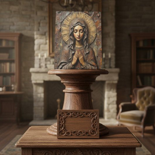 Signe De Table Marie en bois sculptée avec dévotion