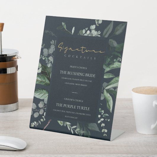 Signe De Table Marine Black Leafy Foliage Signature Boissons Cock (In SItu)