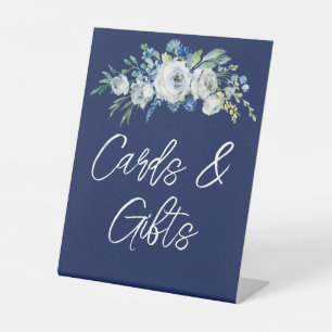 Signe De Table Marine Blue Floral - Carte de mariage d'hiver Tabl