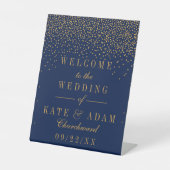 Signe De Table Marine Blue & Glam Gold Confetti Mariage Bienvenue (Recto)