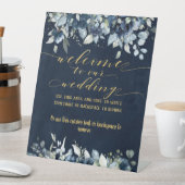Signe De Table Marine Blue Peony & Gold Font Font Calligraphie (In SItu)