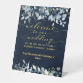 Signe De Table Marine Blue Peony & Gold Font Font Calligraphie (Recto)