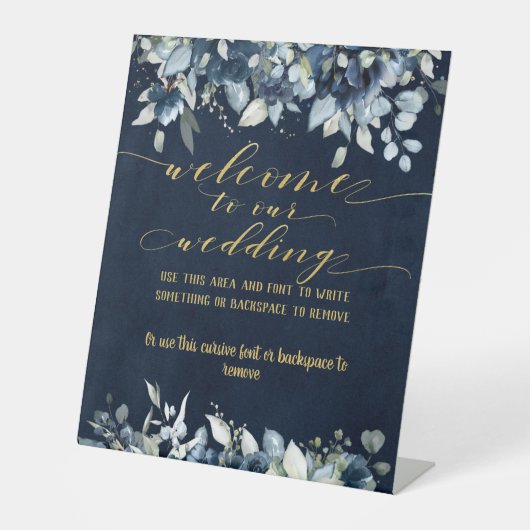 Signe De Table Marine Blue Peony & Gold Font Font Calligraphie (Recto)