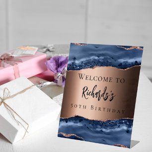 Signe De Table Marque bleu bronze agate anniversaire bienvenue