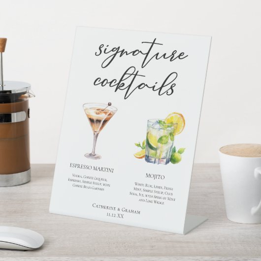 Signe De Table Martini Mojito Signature Cocktails Menu Mariage (In SItu)