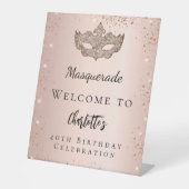 Signe De Table Mascarade rose or parties scintillant masque bienv (Recto)