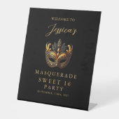 Signe De Table Masquerade Black Gold Sweet 16 Birthday Welcome (Recto)