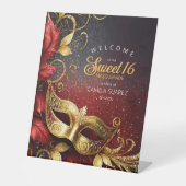 Signe De Table Masquerade Sweet 16 Welcome Red Gold ID1032 (Recto)